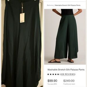 Quince Forest Green Silk Wide-Leg Pants